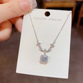 Elegant silver square pendant necklace with brilliant round cut diamond setting - Zirconia Square Sugar Necklace