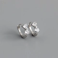 Minimalist S925 silver bow-shaped hoop earrings with sparkling heart-shaped zircon stones - White Gold
