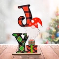 Decorazione natalizia JOY in legno con gnomo e lettere a quadri rossi e verdi - Stile JOY