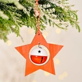 Christmas star wooden pendant with orange bell and rustic rope for tree decoration - Wooden Bell Pendant Star