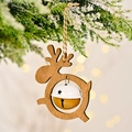 Nordic wooden reindeer Christmas ornament with dual-tone metal bell and hanging rope - Wooden Bell Pendant Reindeer