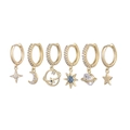 Macro view of six-piece celestial hoop earring set with gold finish and zircon stones - Cosmic Starry Sky Rhinestone Pendant Set (S-E1615)