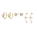 Detail view of gold star and moon earring set with cubic zirconia stones and dangles - Starry Sky Theme Bohemian Earring Set (S-E1630)