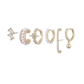 Detail of 6-piece gold star and moon earring set with pearls and cubic zirconia - Artificial Pearl Star Rhinestone Set (S-E1622)