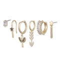 6-piece gold earring set with star and arrow charms inlaid with black and white zircons - Gold Star Wing Earring Set (S-E1634) / Gold