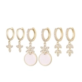 Detailed set of three gold-tone moon and star earrings with crystals and pink shell inlay - Cross Flower Pink Round Disc Earring Set (S-E1645) / Gold