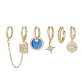Detailed view of a 6-piece S925 silver star and moon earring set with blue enamel - 6-Piece Celestial Star Moon Astronomy Earring Collection(S-E1744) / Gold