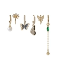 Star and moon gold earring set with pearls and enamel butterfly pendants - Butterfly Daisy Artificial Pearl Pendant Set (S-E1602)