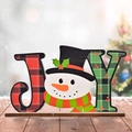 Décoration de Noël JOY en bois avec motifs à carreaux rouges et verts et bonhomme - Bonhomme de Neige (Modèle B)
