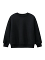 Minimalist kids solid black crewneck sweatshirt with ribbed cuffs and drop shoulder style - 120cm / Black