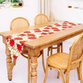 Runner da tavola natalizio con stampe di stelle di Natale rosse su tessuto bianco festivo - Bianco con fiori rossi