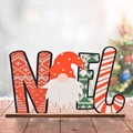 Décoration de Noël en bois NOEL avec motifs tricotés et figurine de lutin - Gnome (Modèle C)