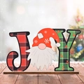 Décoration de Noël JOY en bois avec motif à carreaux rouges et petit gnome - Gnome JOY (Modèle D)