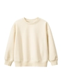 Kids minimalist crewneck fleece sweatshirt in solid cream white with ribbed cuffs - Beige Apricot