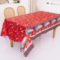 Tovaglia natalizia rossa a pois bianchi con illustrazioni festive e bordo a onde - Lanterna con Fiocco di Neve Rossa (Modello C)