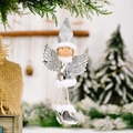 Silver sequin angel girl pendant with glitter wings hanging on green pine branch - Silver