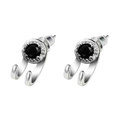 Hip hop style silver earrings featuring black center stones and white diamond accents - Black Zirconia Claw Stud (Silver Tone)
