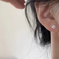 Exquisite silver snowflake stud earrings for women with center zircon stone - Rhinestone Snowflake Screw Back Stud