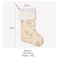 Cremefarbener Weihnachtsstrumpf mit Goldblumenmuster und weißem Plüschrand, Modell A - Weihnachten Goldfaden Blütenzweig Socke / 50cm Höhe