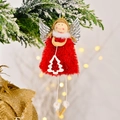 Ange de Noël avec ailes argentées et robe en peluche rouge suspendu au sapin - Ange aux Ailes d'Argent (Rouge) / Rouge