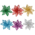 Set van 6 glitterende holle kerststerbloemen voor kerstboomdecoratie in diverse kleuren - Holle Kunstbloemen