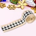 Christmas burlap ribbon with black and white plaid pattern for holiday DIY gift wrapping - 5.6 Meters / Black & White