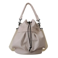 Beige oxford stoffen emmertas met trekkoord en een verstelbare brede schouderriem - Wit