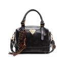 Vintage black oil wax leather Boston bag with a chocolate charm and gold triangle logo - No Pendant / Black