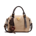 Vintage khaki shoulder bag in oil wax finish with leather strap and metal logo - No Pendant / Milk Tea