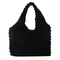 Chic black bubble texture tote bag with pleated canvas material for women - Black
