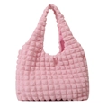Pink bubble textured popcorn fabric tote bag for women with large capacity and stylish design - Pink