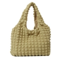 Minimalist beige popcorn texture tote bag with pleated design and spacious shoulder strap - Yellow
