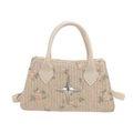 Sac en paille avec broderie rose, fermoir étoile en métal et bandoulière blanche - Blanc