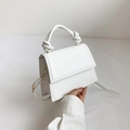 Borsa a mano bianca minimalista in ecopelle con manico annodato e dettagli in metallo oro - Bianco