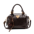 Dark brown oil wax leather shoulder bag with vintage charm and golden metal logo - No Pendant / Coffee