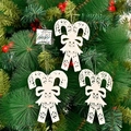 Creamy white glittery hollow candy cane ornaments with bows for Christmas trees - White Hollow Candy Cane Style