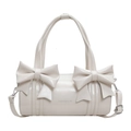 Elegante borsa a cilindro bianco crema con grandi fiocchi e finitura lucida - Bianco Sporco