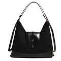 Large black tote bag in mixed matte and polished leather with gold buckle detail - Black