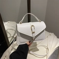 Minimalistische witte leren crossbody tas met elegante gouden gesp en handvat - Wit