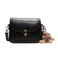 Classic black leather crossbody bag with vintage gold buckle and cute bear charm - With Pendant / Black