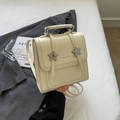 Chic cream white PU leather mini square backpack with star metallic accents and top handle - Without Pendant / White
