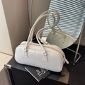 Chic white bow-knot bowling bag with crinkled texture and slim shoulder straps - Off White