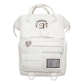 Sac à dos d'étudiant blanc minimaliste à grande capacité avec patchs mignons et poches - Blanc