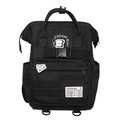Sac à dos d'étudiant noir uni avec plusieurs poches et des écussons décoratifs - Noir