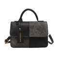French retro plaid small square handbag with contrast stitching and golden tag detail - Black Color Block