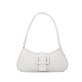 Minimalist white baguette underarm bag with a decorative square buckle detail - White