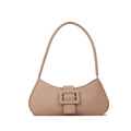 Minimalist light brown baguette shoulder bag with stylish square leather buckle detail - Khaki