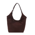Retro donkerbruine tote bag van imitatiesuède met elegante strik en slanke schouderriem - Bruin