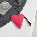 Rose pink heart-shaped pouch with litchi texture leather and LOVE letter wristlet - Rose Red