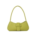 Minimalist avocado green baguette underarm bag with smooth leather and square buckle - Green